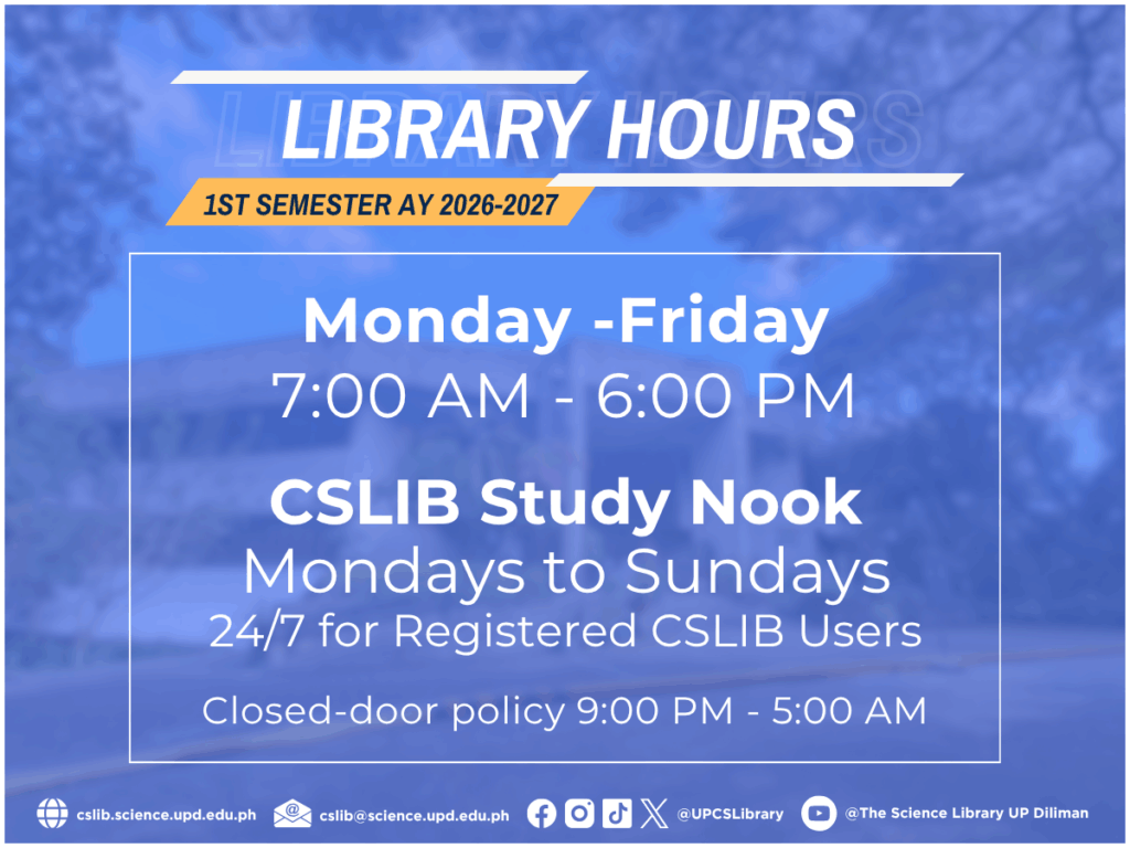 CS Library Hours for 1st Semester A.Y. 2026-2027